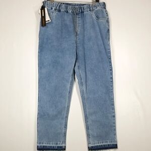 NWT Elasticated-Waist Denim Trousers in Blue Womens Size 34